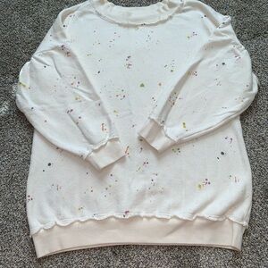 Free People White Speckled Crew Neck Sweater